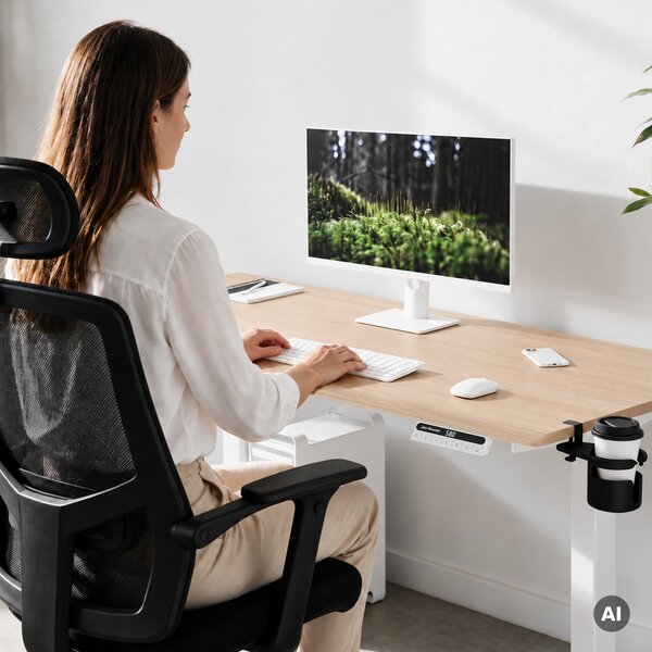 Elektrický stůl s nastavitelnou výškou ergonomický bílý/dub sonoma,1600x800 mm: ARIA