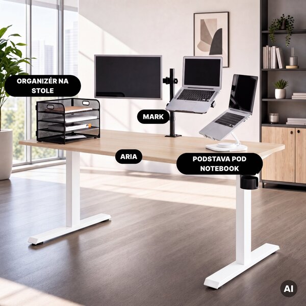 Elektrický stůl s nastavitelnou výškou ergonomický bílý/dub sonoma,1600x800 mm: ARIA
