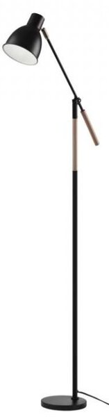 Emos Z7606 Edward - Černá stojací lampa s dřevěným prvkem, 1 x E27, 150cm (Černá stojací lampa nejen do obýváku)