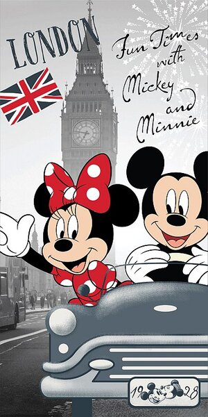 JERRY FABRICS Osuška Mickey a Minnie v Londýně Bavlna Froté 70/140 cm