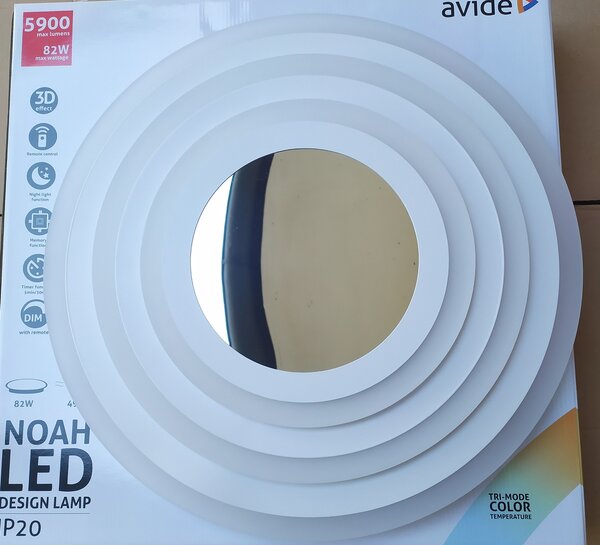 Avide design NOAH - LED stropní svítidlo v bílé barvě s dálkovým ovladačem 3000K - 6400K, 76W, 5640lm (Moderní stropní svítidlo s možností stmívání a změny barvy světla)