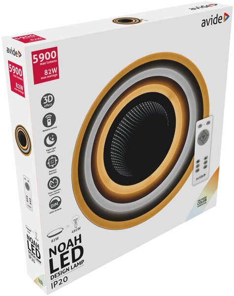 Avide design NOAH - LED stropní svítidlo v bílé barvě s dálkovým ovladačem 3000K - 6400K, 76W, 5640lm (Moderní stropní svítidlo s možností stmívání a změny barvy světla)