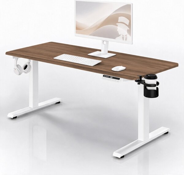 Elektrický stůl s nastavitelnou výškou ergonomický bílý/ořech,1600x800 mm: ARIA
