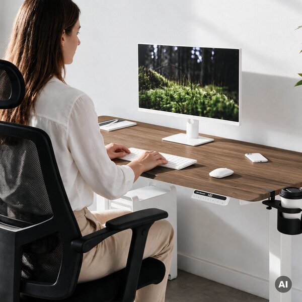 Elektrický stůl s nastavitelnou výškou ergonomický bílý/ořech,1600x800 mm: ARIA
