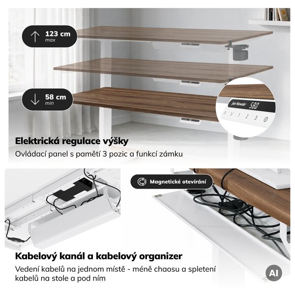 Elektrický stůl s nastavitelnou výškou ergonomický bílý/ořech,1600x800 mm: ARIA
