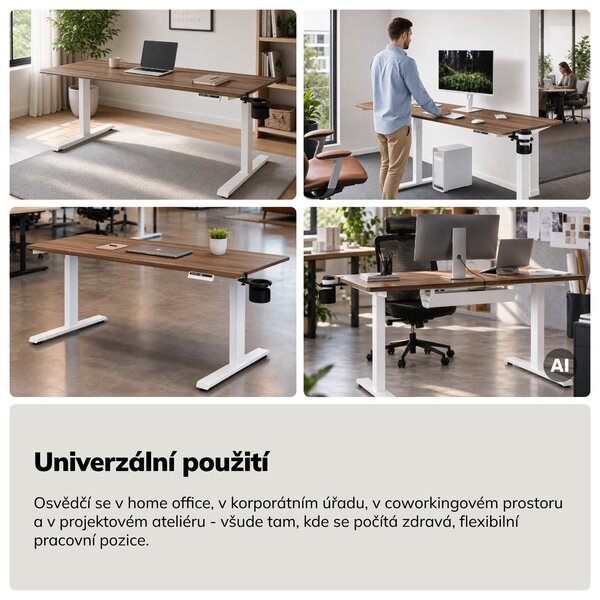 Elektrický stůl s nastavitelnou výškou ergonomický bílý/ořech,1600x800 mm: ARIA