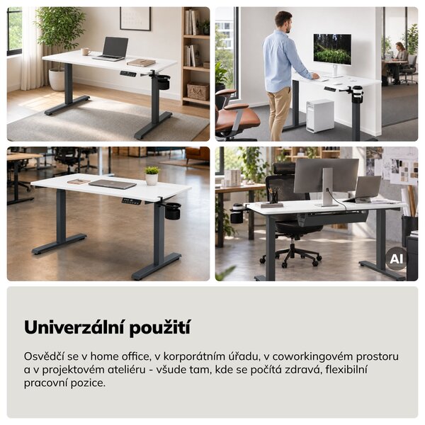 Elektrický stůl s nastavením výšky ergonomický antracitově-bílý, 1200x600 mm: ARIA