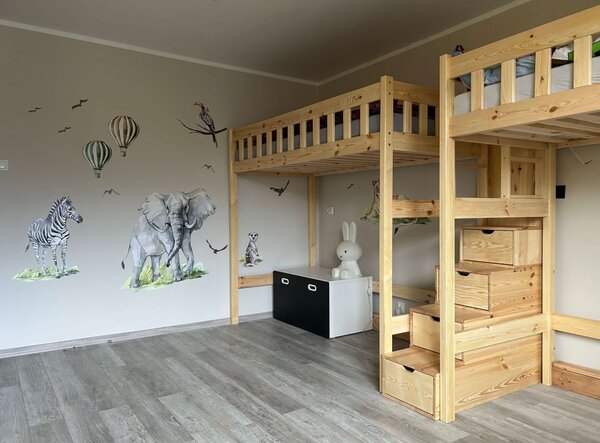 Duo vyvýšená postel se schody 200x90 cm Barva: bezbarvý lak, Velikost matrace: 200x90 cm