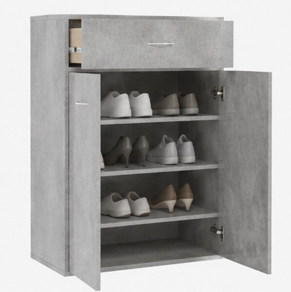 Skříňka na boty, botník, 1 zásuvka, 2 dvířka, dřevo, 85x61x36 cm, beton šedá, Dekorino BB20260063