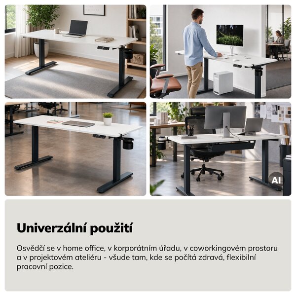 Elektrický stůl s nastavením výšky ergonomický antracitově-bílý, 1600x800 mm: ARIA