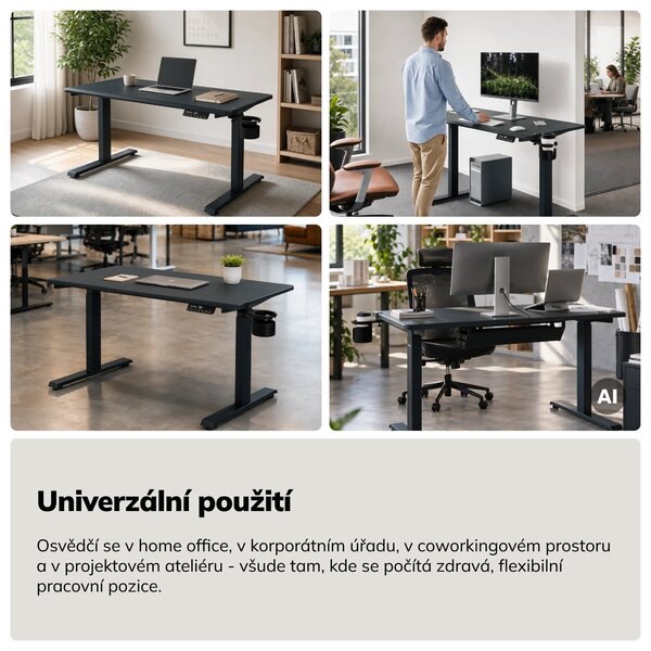 Elektrický stůl s nastavením výšky ergonomický antracitový,1200x600 mm: ARIA