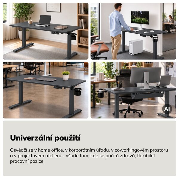 Elektrický stůl s regulací výšky ergonomický antracitový,1400x700 mm: ARIA