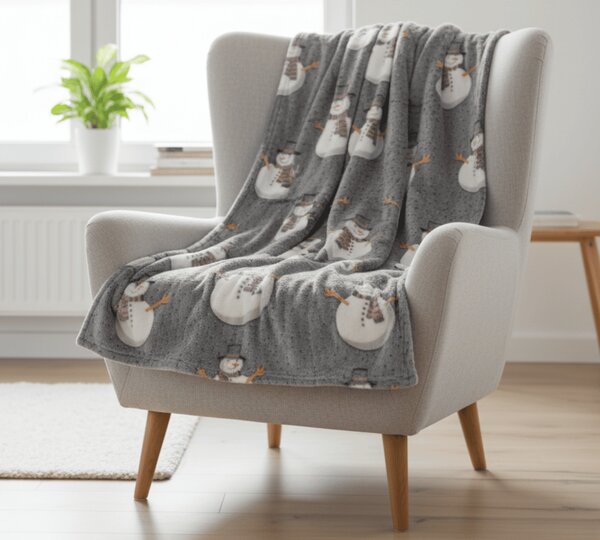 Svítící vánoční mikroplyšová deka SNOW BUDDY, šedá Rozměr: 150 x 200 cm