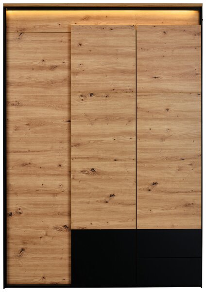 ŠATNÍ SKŘÍŇ S OTOČNÝMI DVEŘMI, černá, dub artisan, 140/200/55 cm Voleo - Šatní skříně