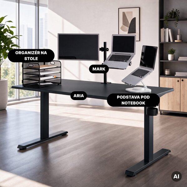 Elektrický stůl s regulací výšky ergonomický antracitový,1600x800 mm: ARIA