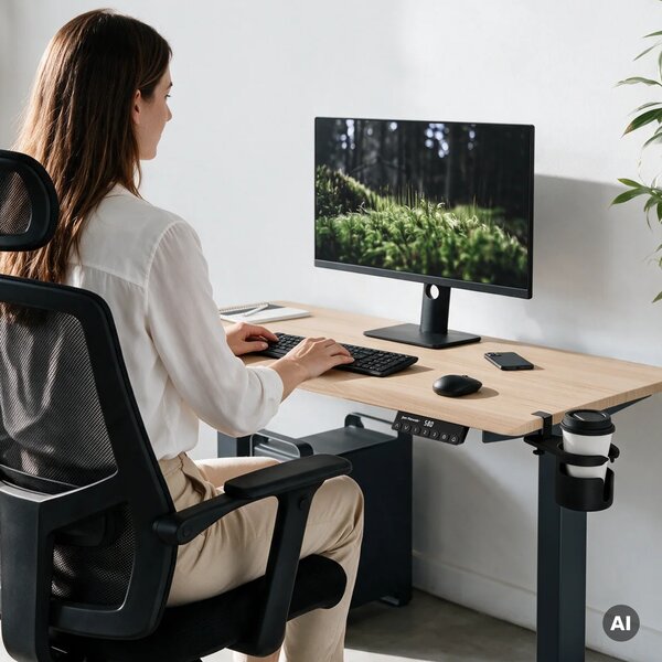 Elektrický stůl s regulací výšky ergonomický antracitový/dub sonoma,1200x600 mm: ARIA