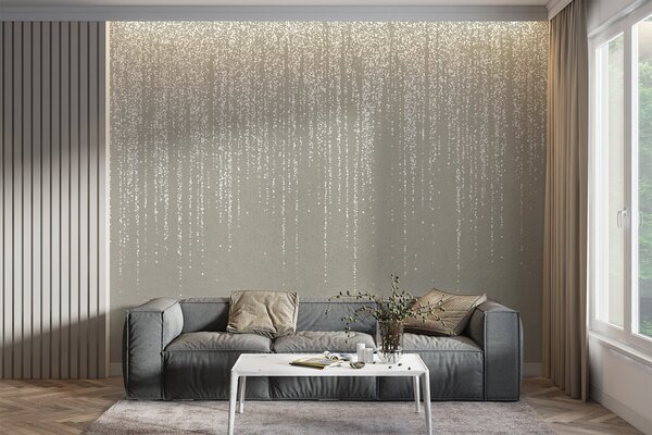 Fototapety Vertikální elegantní potisk tečkovaného věnce na béžovém texturovaném pozadí,, Fototapety 3D, Fototapety 3d listí, w08470 : uwalls.cz