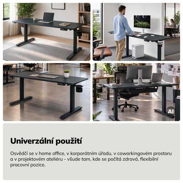 Elektrický stůl s regulací výšky ergonomický antracitový,1600x800 mm: ARIA