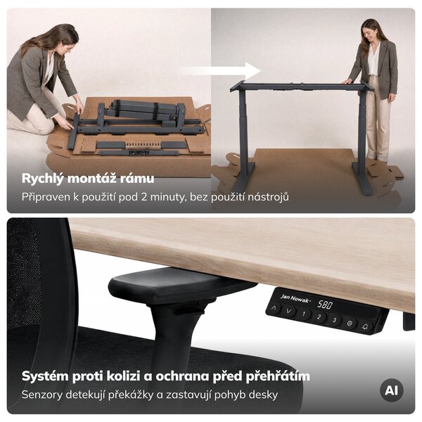 Elektrický stůl s regulací výšky ergonomický antracitový/dub sonoma,1200x600 mm: ARIA