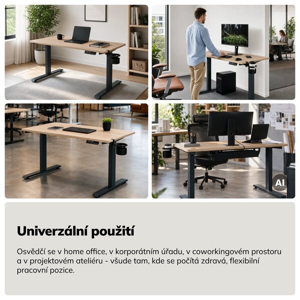 Elektrický stůl s regulací výšky ergonomický antracitový/dub sonoma,1200x600 mm: ARIA