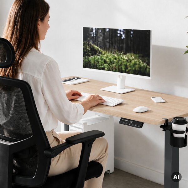 Elektrický stůl s regulací výšky ergonomický antracitový/dub sonoma,1400x700 mm: ARIA