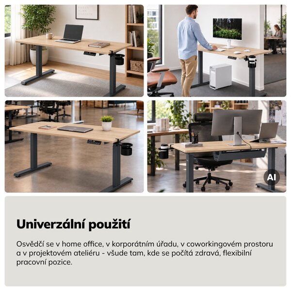 Elektrický stůl s regulací výšky ergonomický antracitový/dub sonoma,1400x700 mm: ARIA
