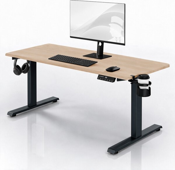 Elektrický stůl s regulací výšky ergonomický antracitový/dub sonoma,1600x800 mm: ARIA