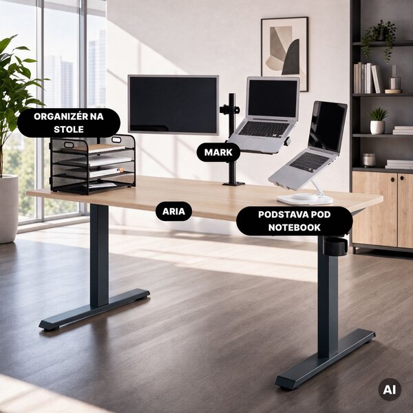 Elektrický stůl s regulací výšky ergonomický antracitový/dub sonoma,1600x800 mm: ARIA