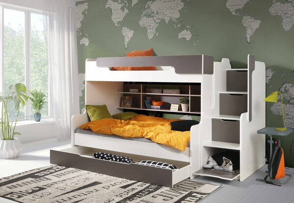ArtBed Dětská patrová postel HARRY Barva: Bílá/šedá
