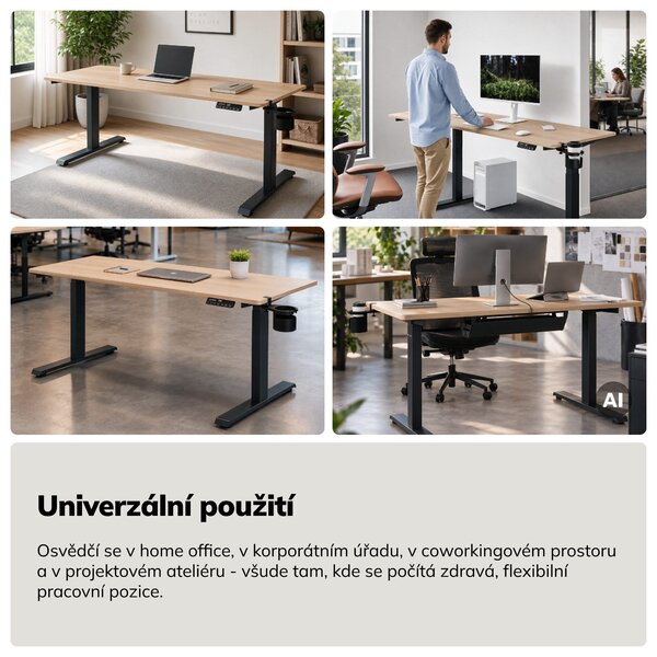 Elektrický stůl s regulací výšky ergonomický antracitový/dub sonoma,1600x800 mm: ARIA