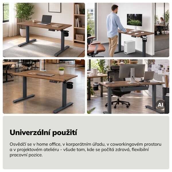 Elektrický stůl s regulací výšky ergonomický antracitový/ořech,1200x600 mm: ARIA
