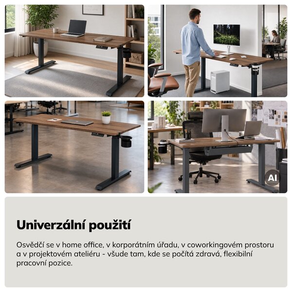 Elektrický stůl s regulací výšky ergonomický antracitový/ořech,1600x800 mm: ARIA