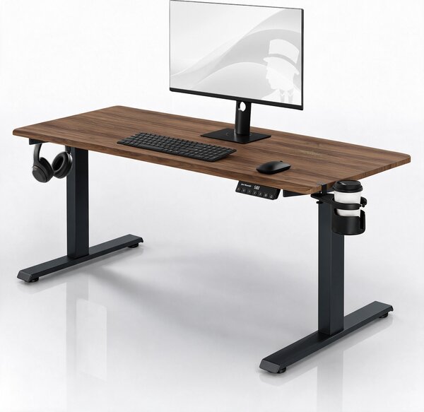Elektrický stůl s regulací výšky ergonomický antracitový/ořech,1600x800 mm: ARIA