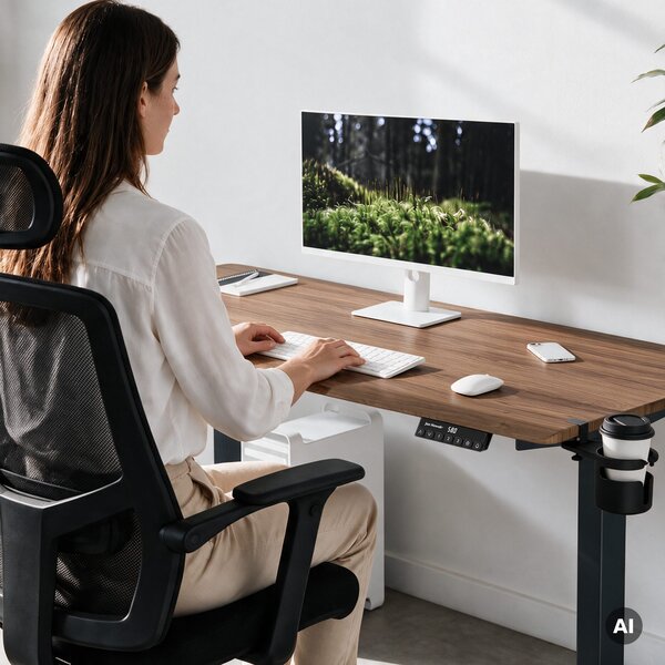 Elektrický stůl s regulací výšky ergonomický antracitový/ořech,1600x800 mm: ARIA