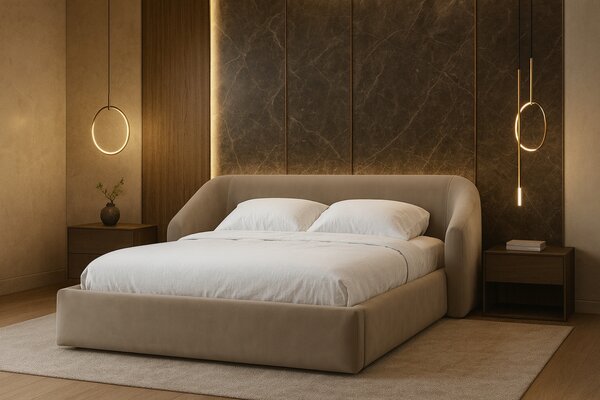 -25 % Dny MOMENTI– Cosmopolitan Design Hnědá sametová dvoulůžková postel Campi 160 x 200 cm s úložným prostorem