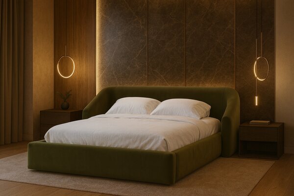 -25 % Dny MOMENTI– Cosmopolitan Design Zelená sametová dvoulůžková postel Campi 160 x 200 cm s úložným prostorem