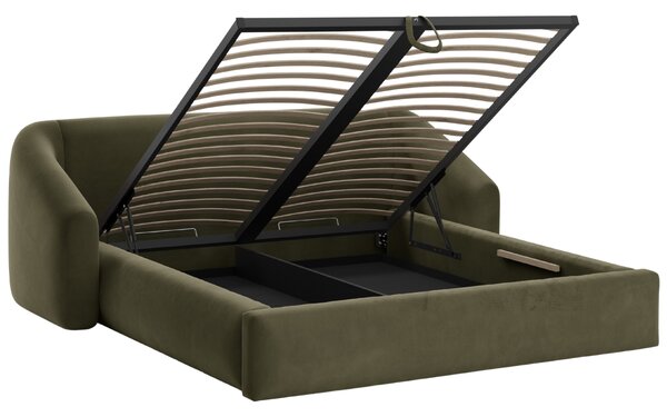 -25 % Dny MOMENTI– Cosmopolitan Design Zelená sametová dvoulůžková postel Campi 160 x 200 cm s úložným prostorem