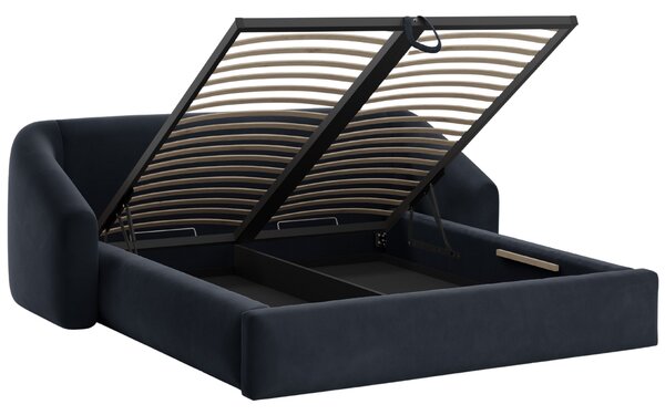 -25 % Dny MOMENTI– Cosmopolitan Design Tmavě modrá sametová dvoulůžková postel Campi 160 x 200 cm s úložným prostorem