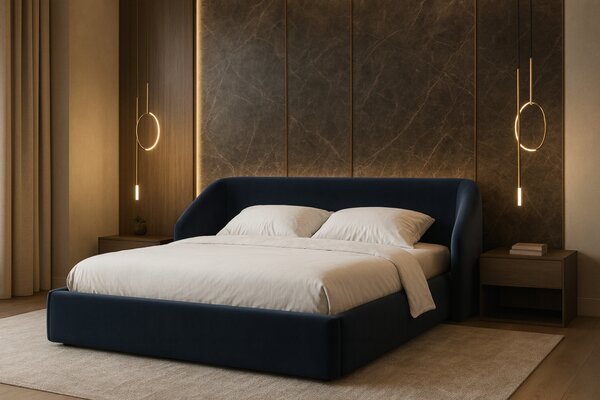 -25 % Dny MOMENTI– Cosmopolitan Design Tmavě modrá sametová dvoulůžková postel Campi 160 x 200 cm s úložným prostorem