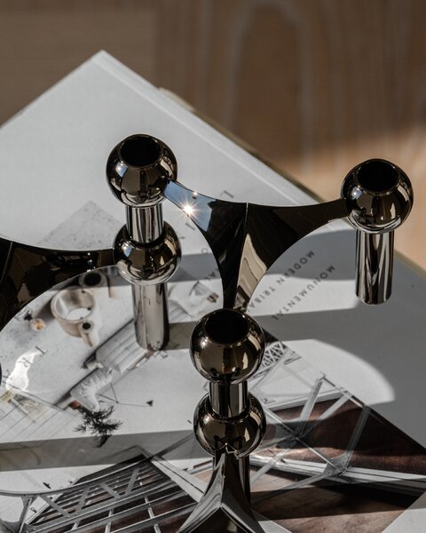 Designový svícen STOFF Nagel Black Chrome – set 3 ks
