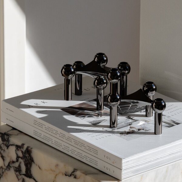 Designový svícen STOFF Nagel Black Chrome – set 3 ks
