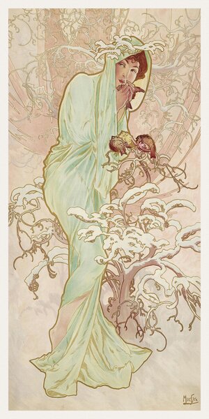 Obrazová reprodukce The Seasons: Winter (Art Nouveau Portrait) - Alphonse Mucha, (20 x 40 cm)