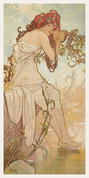 Obrazová reprodukce The Seasons: Summer (Art Nouveau Portrait) - Alphonse Mucha, (20 x 40 cm)