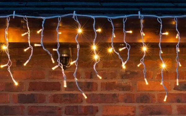 Venkovní LED vánoční závěs, tlustý kabel - teplá bílá, se záblesky, od 3m až 10m Délka světelné části + délka přívodního kabelu a počet LED: 3m+1.5m, 138 LED