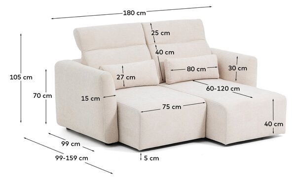 Kave Home Béžová dvoumístná pohovka Lares 180 cm s elektrickým posuvem