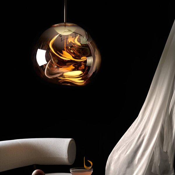 Tom Dixon LED závěsné světlo Melt Mini, Ø 28 cm, zlaté, stmívatelný, Mosaz / zlato, Obývací pokoj / jídelna, Plast, Design