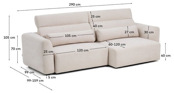 Kave Home Béžová čtyřmístná pohovka Lares 290 cm s elektrickým posuvem