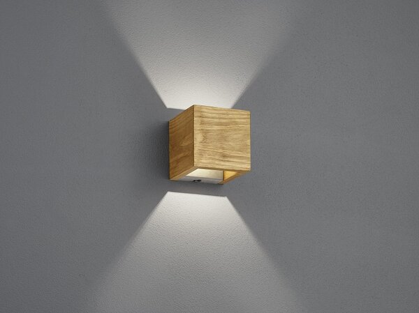 Trio Leuchten 223710130 BRAD - Vypínačem stmívatelné LED nástěnné dřevěné svítidlo, LED 4,3W, 3000K, 11 x 11cm (Moderní nástěnné vypínačem stmívatelné svítidlo svítící nahoru a dolů)