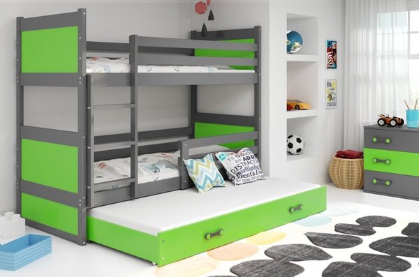 Dětská patrová postel s přistýlkou RICO 3 | šedá 90 x 200 cm Barva: Zelená