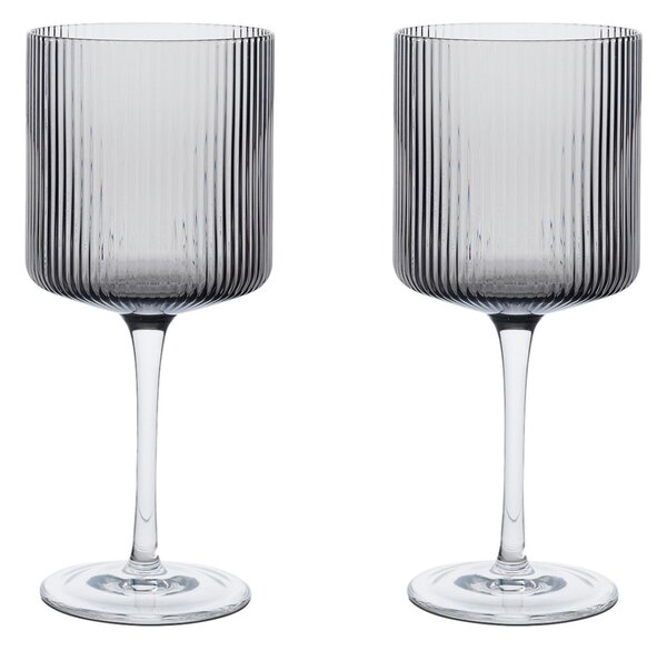 FERM LIVING Skleničky na červené víno Ripple, Smoked Grey, sada 2 kusů